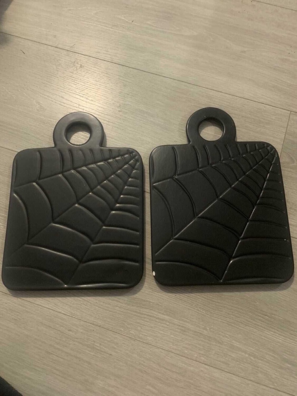 Brand New Black Spider Web Ceramic Charcuterie Serving Cutting Boards Set of 2
